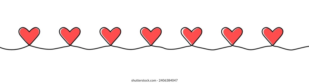 Una línea sin fisuras en el borde del corazón. Divisor de borde del corazón. Borde continuo de la forma del corazón de la línea. Decoración cardíaca para San Valentín, mujeres, día de la madre.