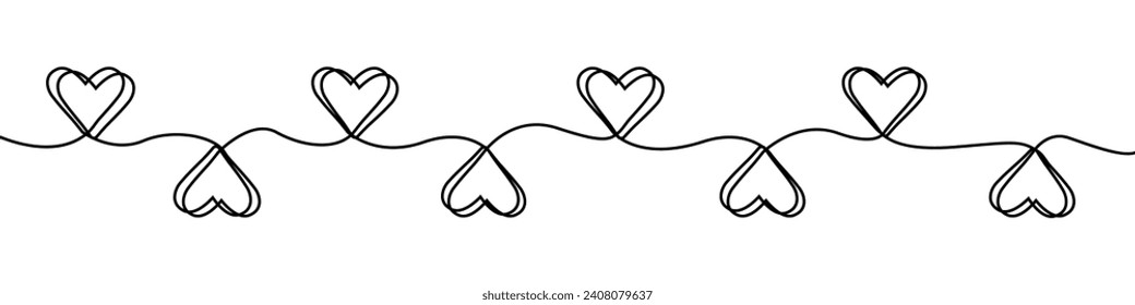 Una línea sin fisuras en el borde del corazón. Divisor de borde del corazón. Borde continuo de la forma del corazón de la línea. Decoración cardíaca para San Valentín, mujeres, día de la madre.

