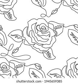One line seamless modern pattern. Rose flower modern simplicity vector illustration.