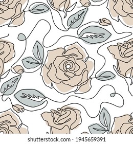One line seamless modern pattern. Rose flower modern simplicity vector illustration.