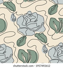 One line seamless modern pattern. Rose flower modern simplicity contemporary vector illustration.