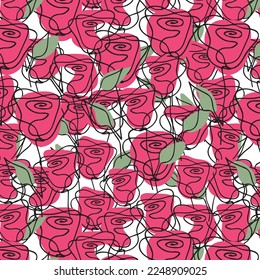One line seamless modern pattern. Rose flower modern simplicity vector illustration.