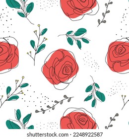 One line seamless modern pattern. Rose flower modern simplicity vector illustration.