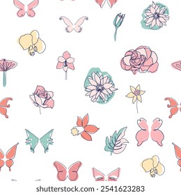 One line seamless modern pattern. flowers modern simplicity vector illustration