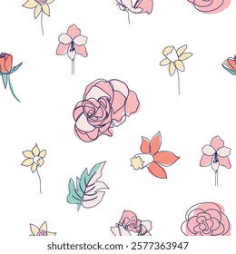 One line seamless modern pattern. flowers modern simplicity vector illustration