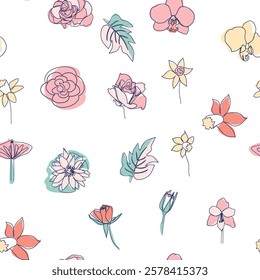 One line seamless modern pattern. flowers modern simplicity vector illustration