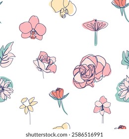 One line seamless modern pattern. flowers modern simplicity vector illustration