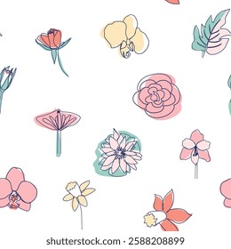 One line seamless modern pattern. flowers modern simplicity vector illustration