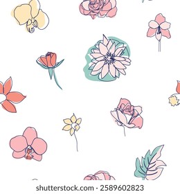 One line seamless modern pattern. flowers modern simplicity vector illustration