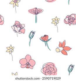 One line seamless modern pattern. flowers modern simplicity vector illustration