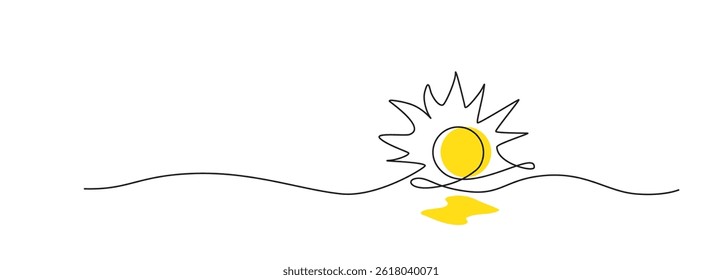 One line see sunset vector icon. Continuous sunshine outline, ocean sunrise doodle, summer single line illustration, sun linear logo, abstract sun on white background