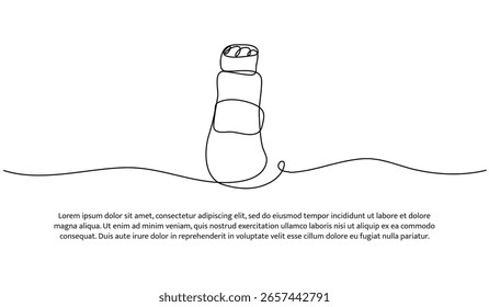 Eine Zeile Shampoo-Flasche. Abstrakte minimale durchgehende Linie.