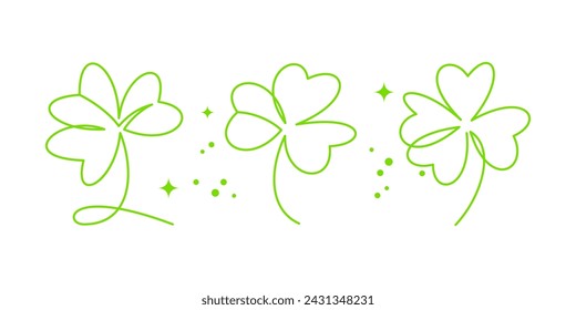 One line shamrocks, St. Patrick's day vector set
