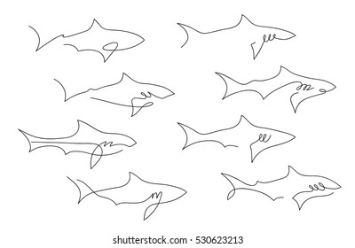 One line shark design silhouette.Hand drawn minimalism style vector illustration.