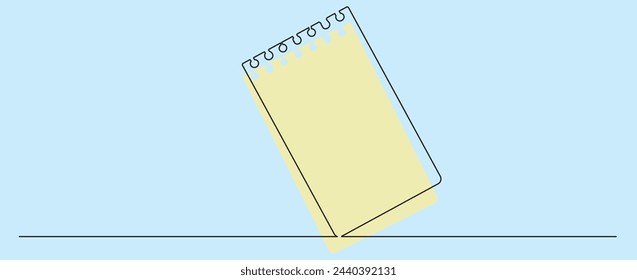 One line sheet from notebook and it's fill ochre copy on light blue backdrop. Flat vector illustration.