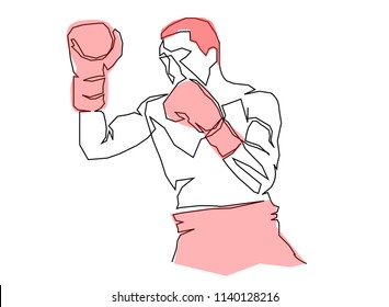 one line of shooters, punching, boxing, health concepts and sports vector illustrations hand drawn.