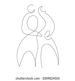 one line silhouette of couple, lovers, couple logo, design for wedding invitations, vector logo, relationship