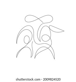 one line silhouette of couple, lovers, couple logo, design for wedding invitations, vector logo, relationship