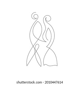 one line silhouette of couple, lovers, couple logo, design for wedding invitations, vector logo, relationship