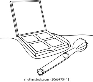 Paleta de maquillaje simple de una línea y dibujo a mano de pincel. Gráfica vectorial en blanco y negro.