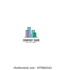 One line simple shape with purple, green, and magenta color property symbol logo design