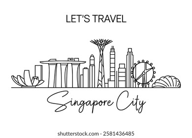 One Line Singapore Skyline Drawing 