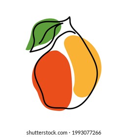 One line single exotic pear.Trendy monoline,continuous line,healthy food.Vector hand drawn illustration,isolated on white background.For modern decor of menu,poster,bunner,prints,icons and others.