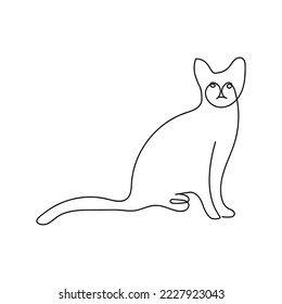 Un gato sentado en una línea. Dibujo de línea continua de gato - mascota linda sienta la vista lateral aislada en fondo blanco.