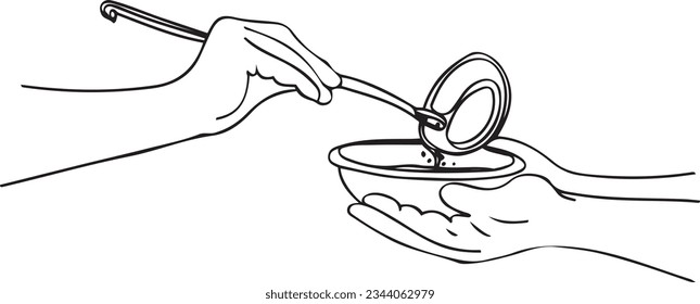 One Line Sketch of a Beggar's Hand Holding a Pot for Food,  Illustration of Starving Hands Holding Pot for Food