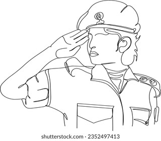 one line sketch drawing cartoon clip art of Army Day Parade Featuring Female Military Soldiers, Women Soldiers Marching in a Cartoon Clip Art, Saluting Women Soldiers at a Military Graduation Parade