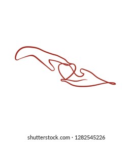 one line sketch of lovers' hands on white background. st valentine's day