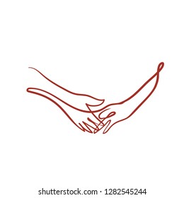 one line sketch of lovers' hands on white background. st valentine's day