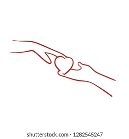 one line sketch of lovers' hands on white background. st valentine's day