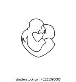 one line sketch of lovers and hearts. Valentine's Day.