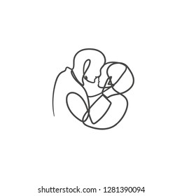 one line sketch of lovers and hearts. Valentine's Day.