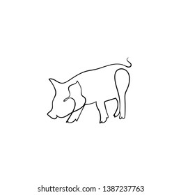 one line sketch of pink pig