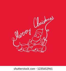 one line sketch of santa claus with pigs