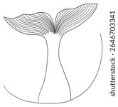 One line sketch of whale tail minimalist hand drawn ocean animal vector contour illustration
