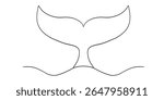 One line sketch of whale tail minimalist hand drawn ocean animal vector contour illustration