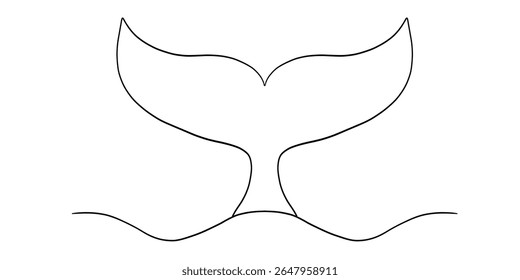 One line sketch of whale tail minimalist hand drawn ocean animal vector contour illustration