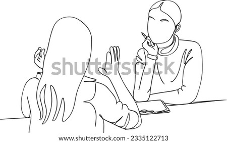 One Line Sketch of Woman Psychology Doctor Giving Session to Depressed Young Girl, Illustration of Woman Psychologist Counseling Depressed Young Girl [[stock_photo]] © 