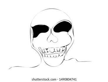 one line skull hand drawing  Haloween sign ,  vector eps.10