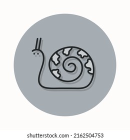 One line snail logo. Hand drawn outline vector illustration. Simple contour of a funny snail for icon, tattoo, marketing, poster, card, home decor, children's products.