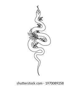 One Line Snake Art Print. Abstract vector drawing. Traditional Snake one line drawing.Snake Temporary Tattoo.