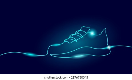One line sneaker model. Digital symbol cryptocurrency game sten. Walking to earn money mobile app. Bitcoin money NFT blockchain vector illustration svg