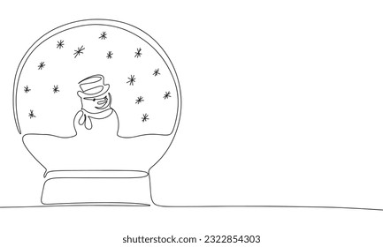 One line snow ball toy. Line art 
snowman ball toy. One line continuous Christman banner. Outline vector illustration.