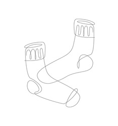 One Line Socks For Autumn. Warm Sock Line Art. Vector Clothes