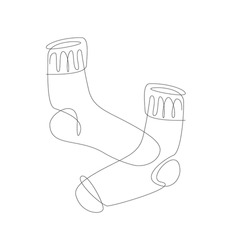 One Line Socks For Autumn. Warm Sock Line Art. Vector Clothes.