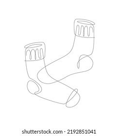 One line socks for autumn. Warm sock line art. vector clothes