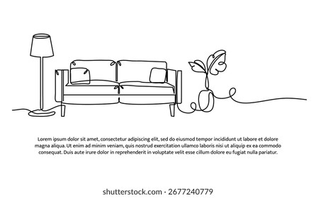 One line of sofa to relax. Abstract minimal continuous line.